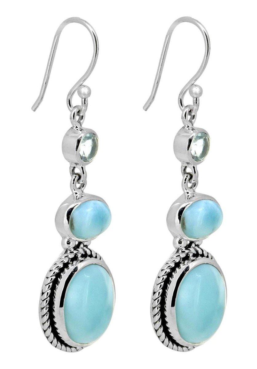 Larimar Blue Topaz Solid 925 Sterling Silver Dangle Earrings Jewelry - YoTreasure