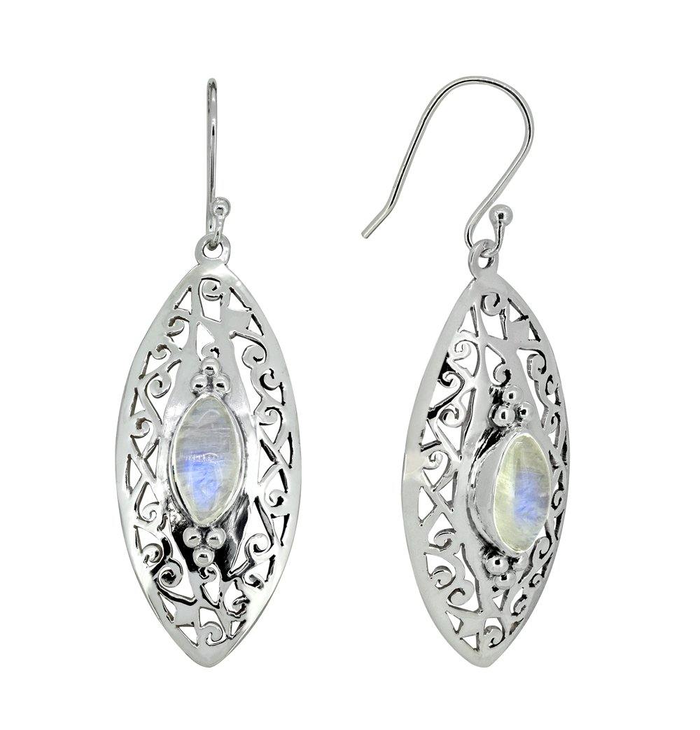 Rainbow Moonstone Solid 925 Sterling Silver Dangle Earrings - YoTreasure