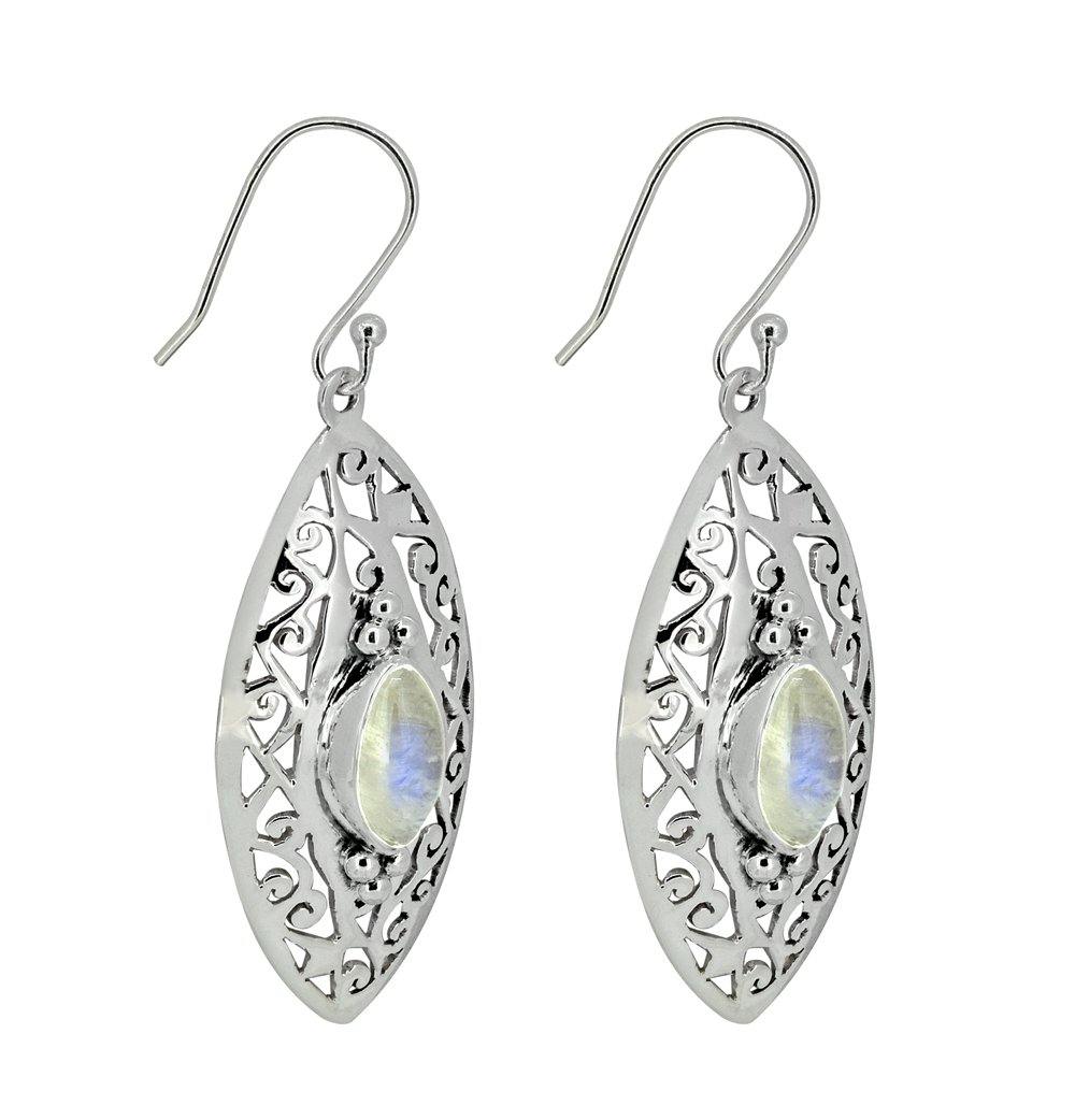 Rainbow Moonstone Solid 925 Sterling Silver Dangle Earrings - YoTreasure
