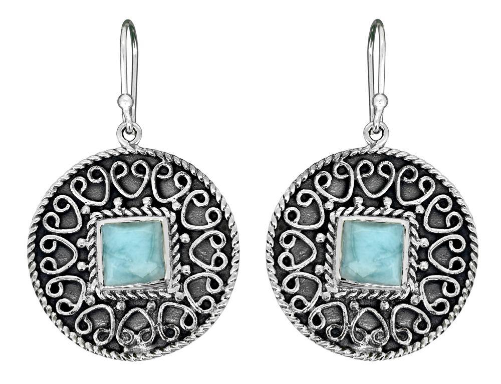 Natural Larimar Solid 925 Sterling Silver Earrings - YoTreasure