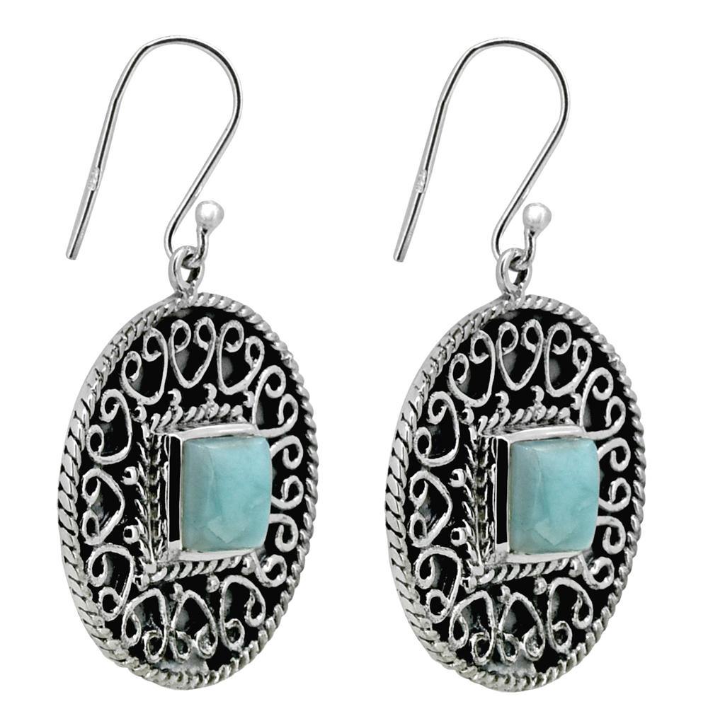Natural Larimar Solid 925 Sterling Silver Earrings - YoTreasure