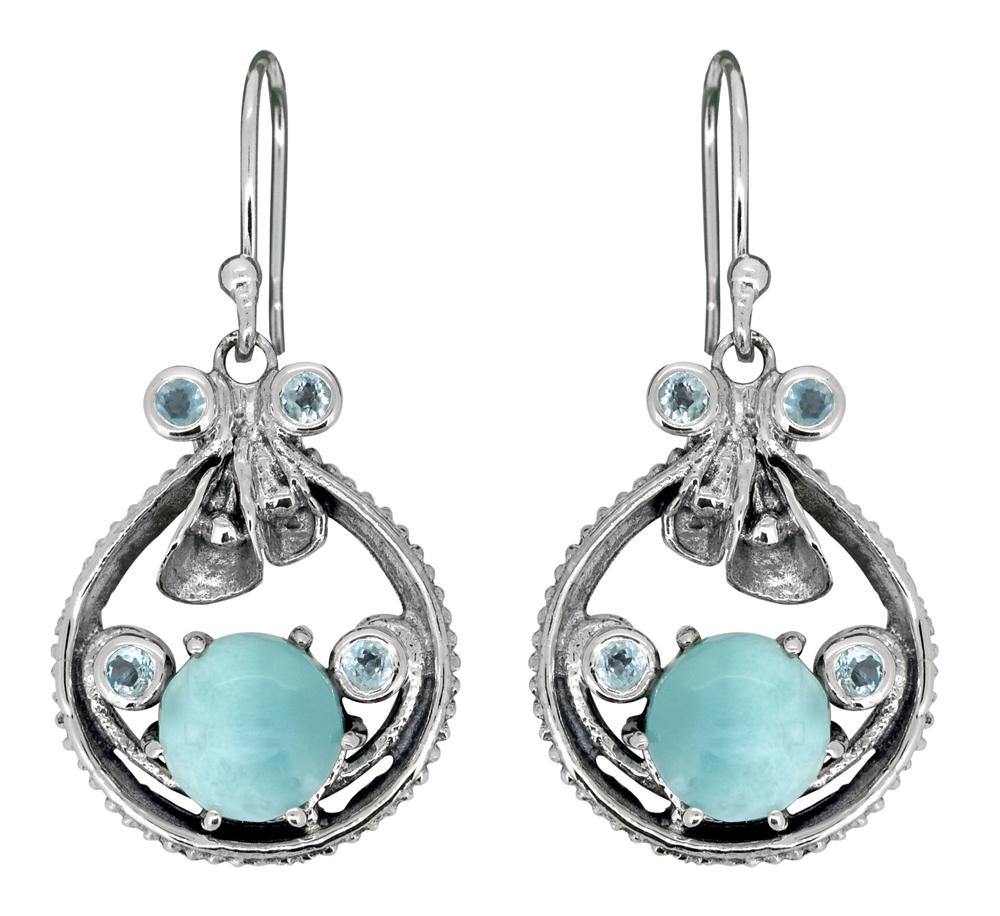 Natural Larimar Blue Topaz Solid 925 Sterling Silver Dangle Earrings - YoTreasure