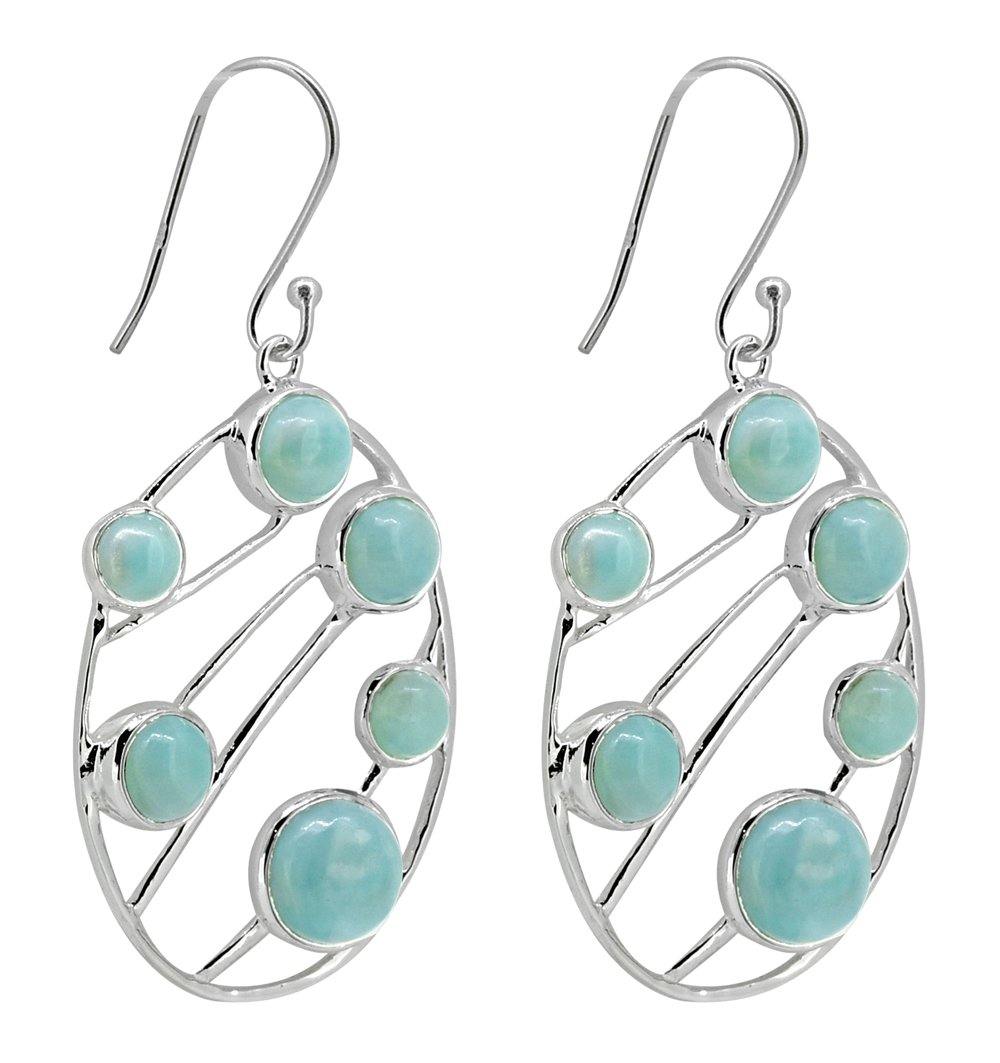 Natural Larimar Solid 925 Sterling Silver Earrings - YoTreasure