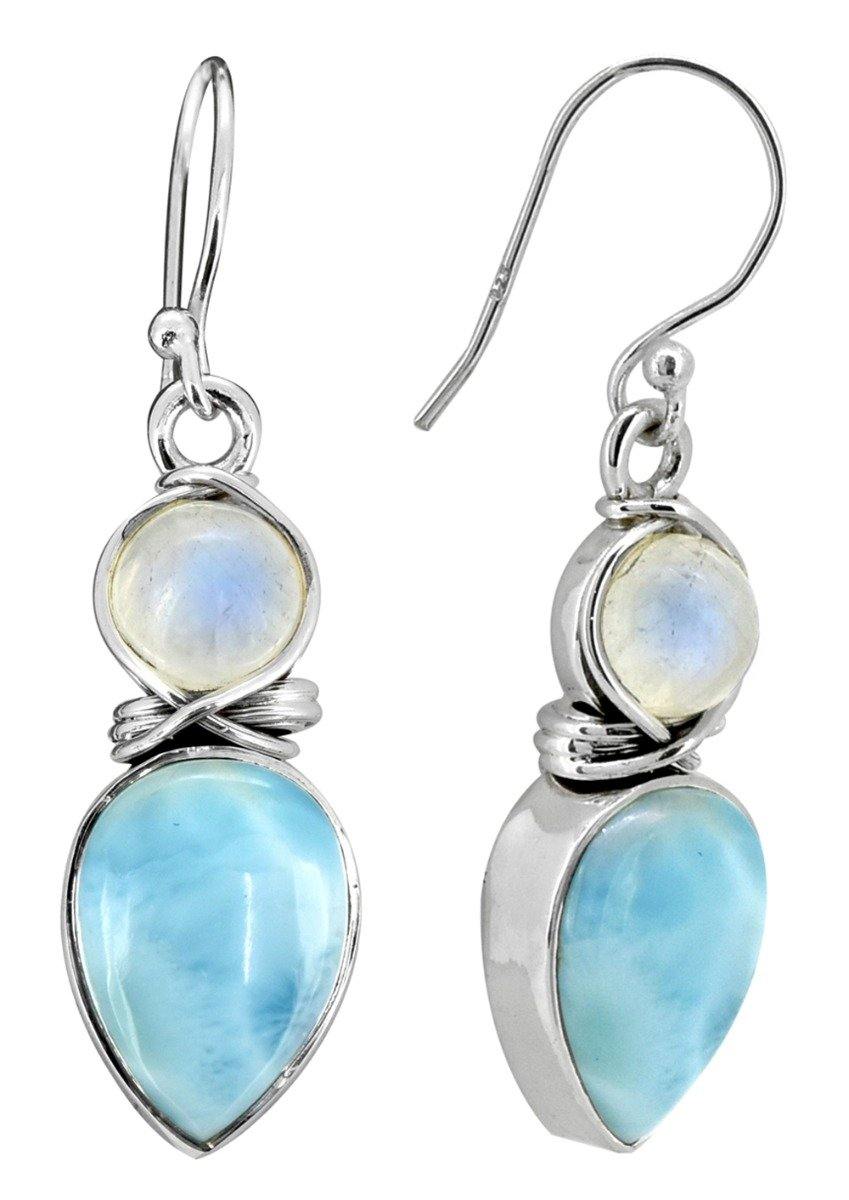 Larimar Moonstone Solid 925 Sterling Silver Earrings - YoTreasure