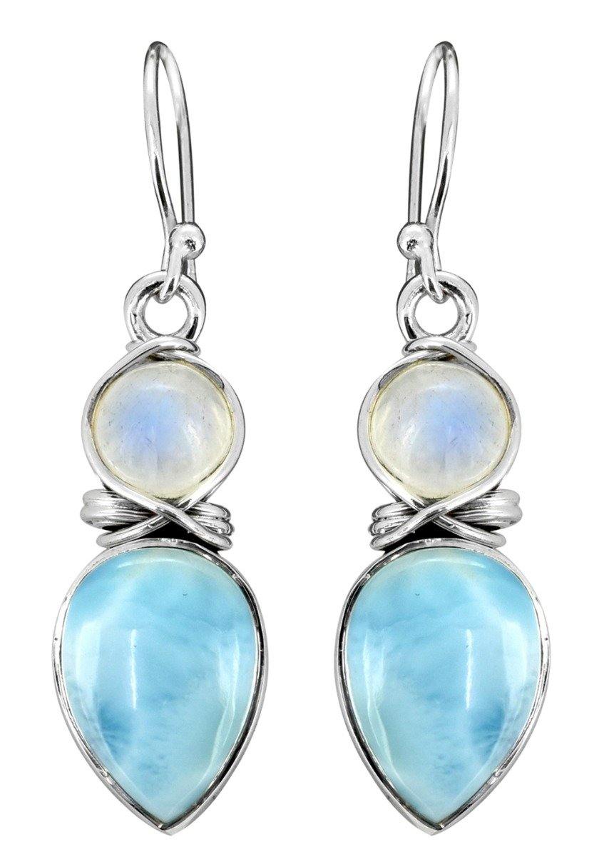 Larimar Moonstone Solid 925 Sterling Silver Earrings - YoTreasure