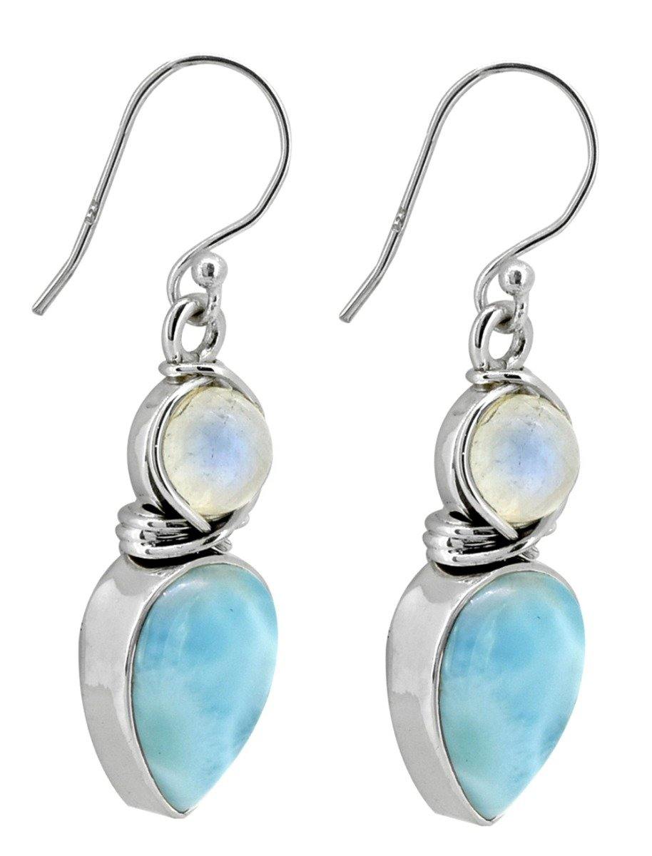 Larimar Moonstone Solid 925 Sterling Silver Earrings - YoTreasure