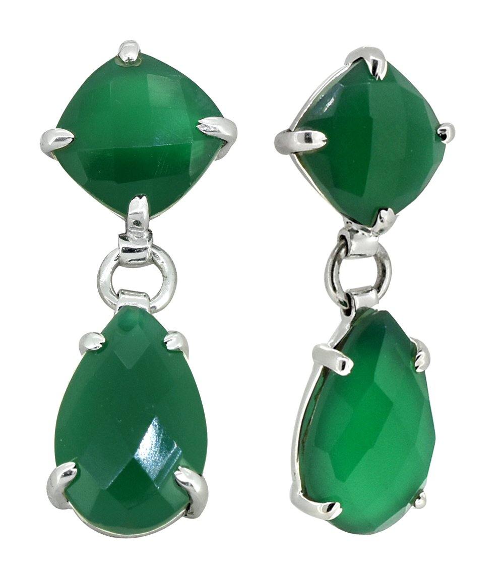 Green Onyx Drop Dangle Earrings Solid 925 Sterling Silver - YoTreasure