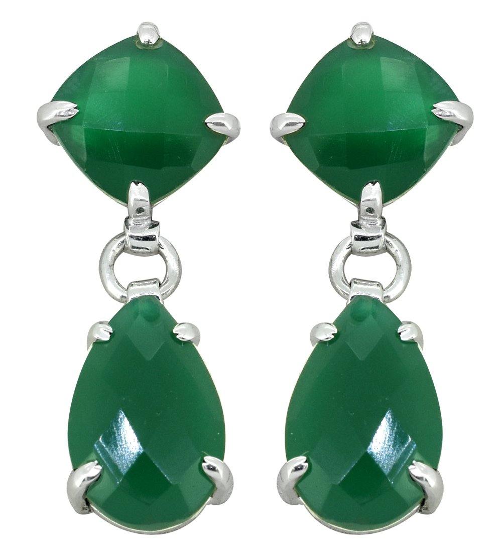 Green Onyx Drop Dangle Earrings Solid 925 Sterling Silver - YoTreasure