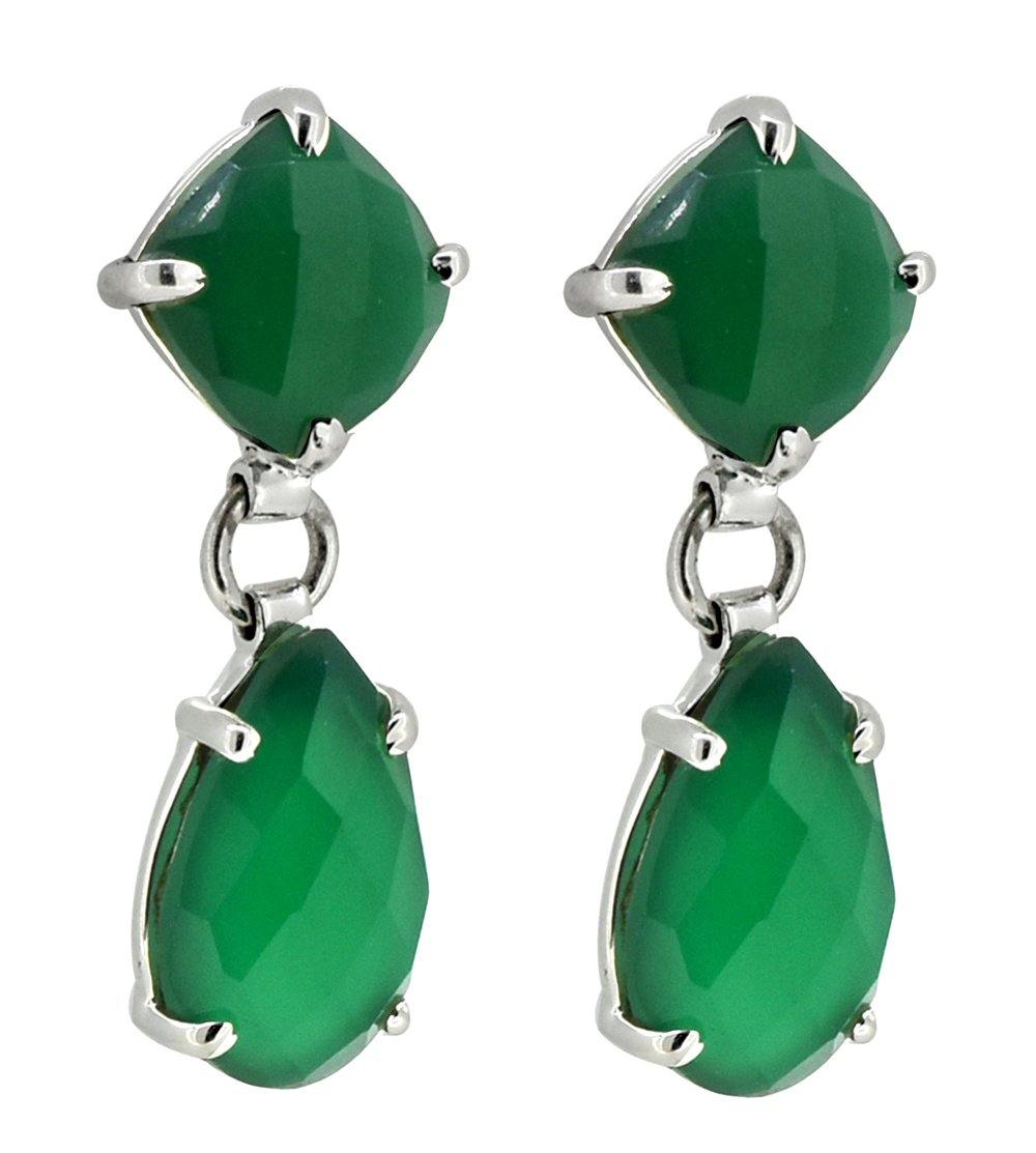 Green Onyx Drop Dangle Earrings Solid 925 Sterling Silver - YoTreasure