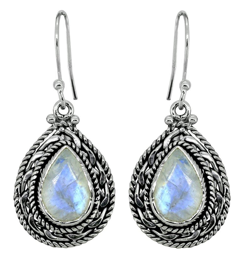 Rainbow Moonstone Solid 925 Sterling Silver Earrings - YoTreasure