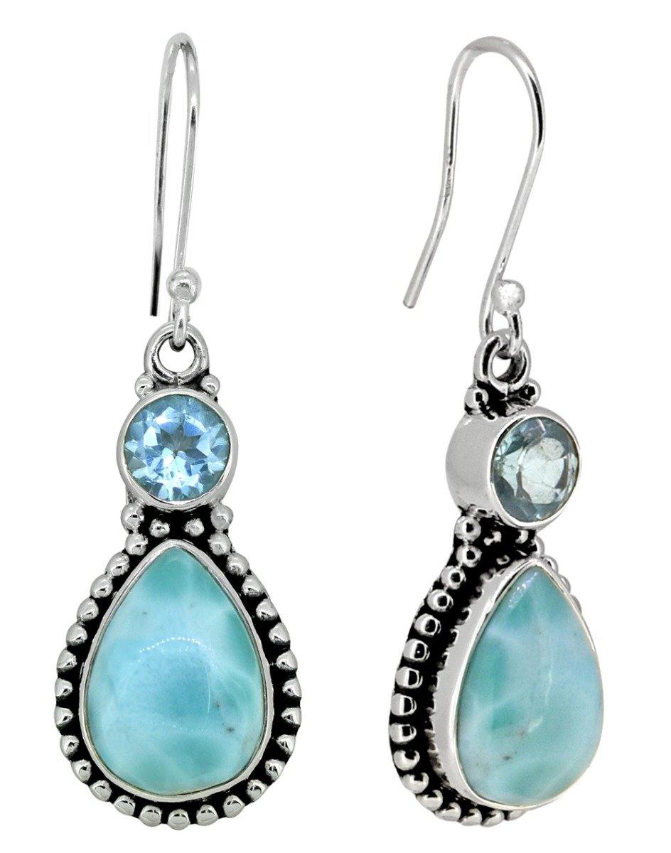 Larimar Blue Topaz Solid 925 Sterling Silver Dangle Earrings Jewelry - YoTreasure