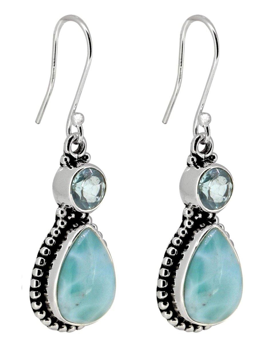 Larimar Blue Topaz Solid 925 Sterling Silver Dangle Earrings Jewelry - YoTreasure