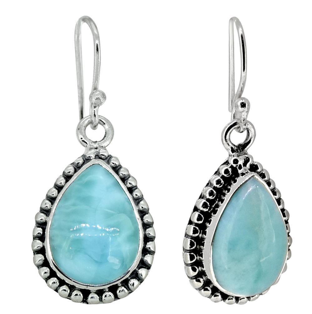 Natural Larimar Solid 925 Sterling Silver Dangle Earrings Jewelry - YoTreasure