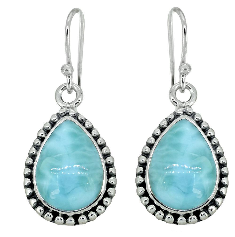 Natural Larimar Solid 925 Sterling Silver Dangle Earrings Jewelry - YoTreasure
