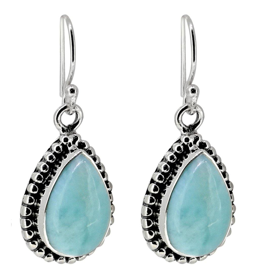 Natural Larimar Solid 925 Sterling Silver Dangle Earrings Jewelry - YoTreasure
