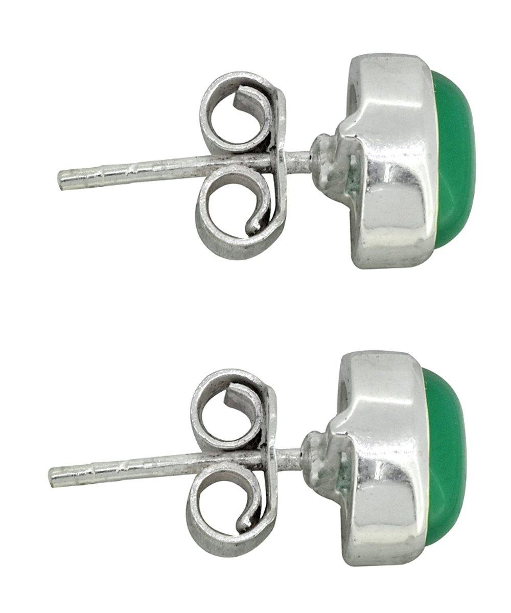 Green Onyx Solid 925 Sterling Silver Stud Earrings - YoTreasure