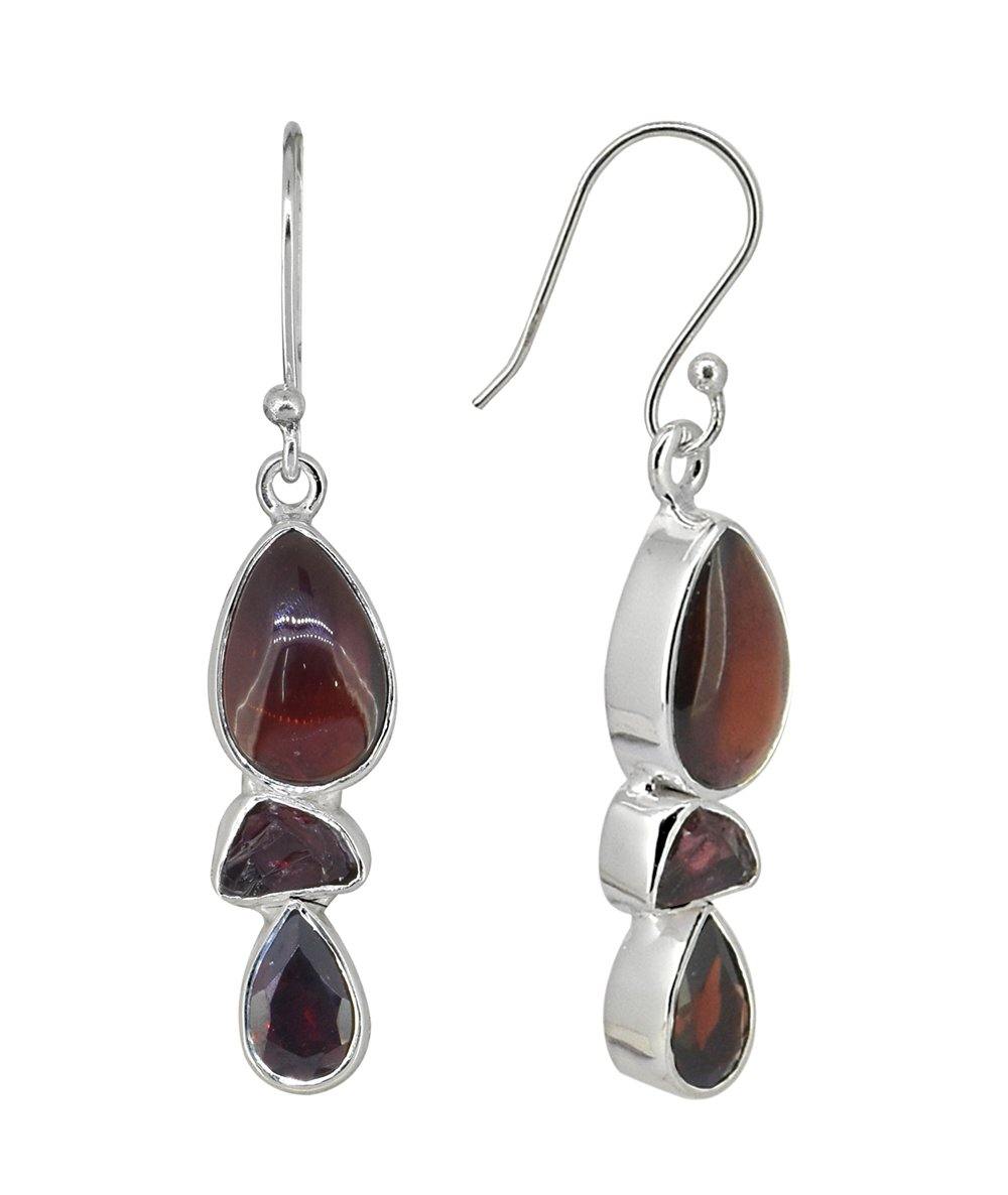Garnet  Gemstone Solid 925 Sterling Silver Dangle Earrings - YoTreasure