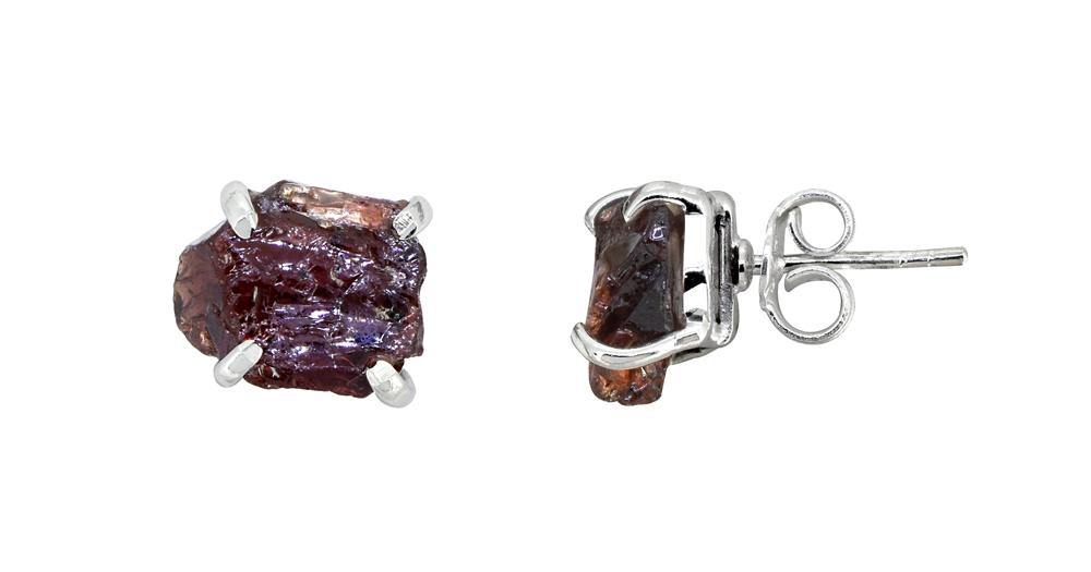 Rough Garnet Solid 925 Sterling Silver Stud Earrings - YoTreasure