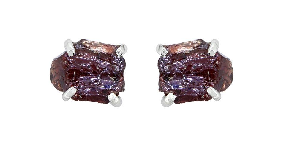 Rough Garnet Solid 925 Sterling Silver Stud Earrings - YoTreasure