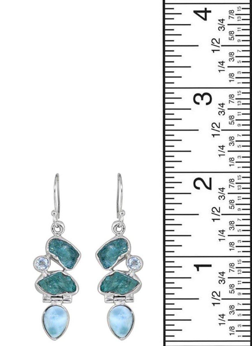 Rough Apatite Larimar Solid 925 Sterling Silver Dangle Earrings - YoTreasure