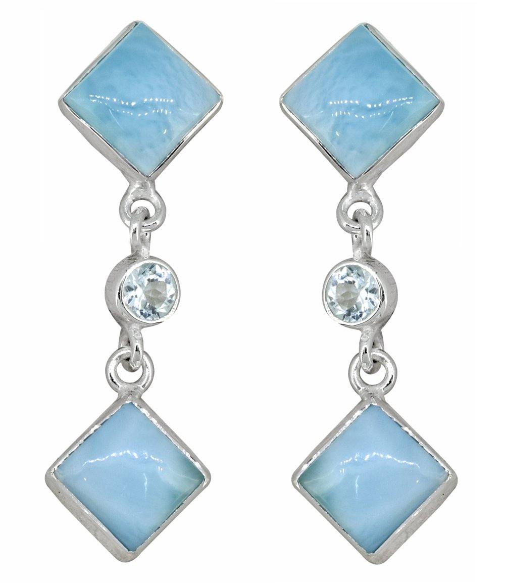 Larimar  Blue Topaz Solid 925 Sterling Silver Dangle Earrings Jewelry - YoTreasure