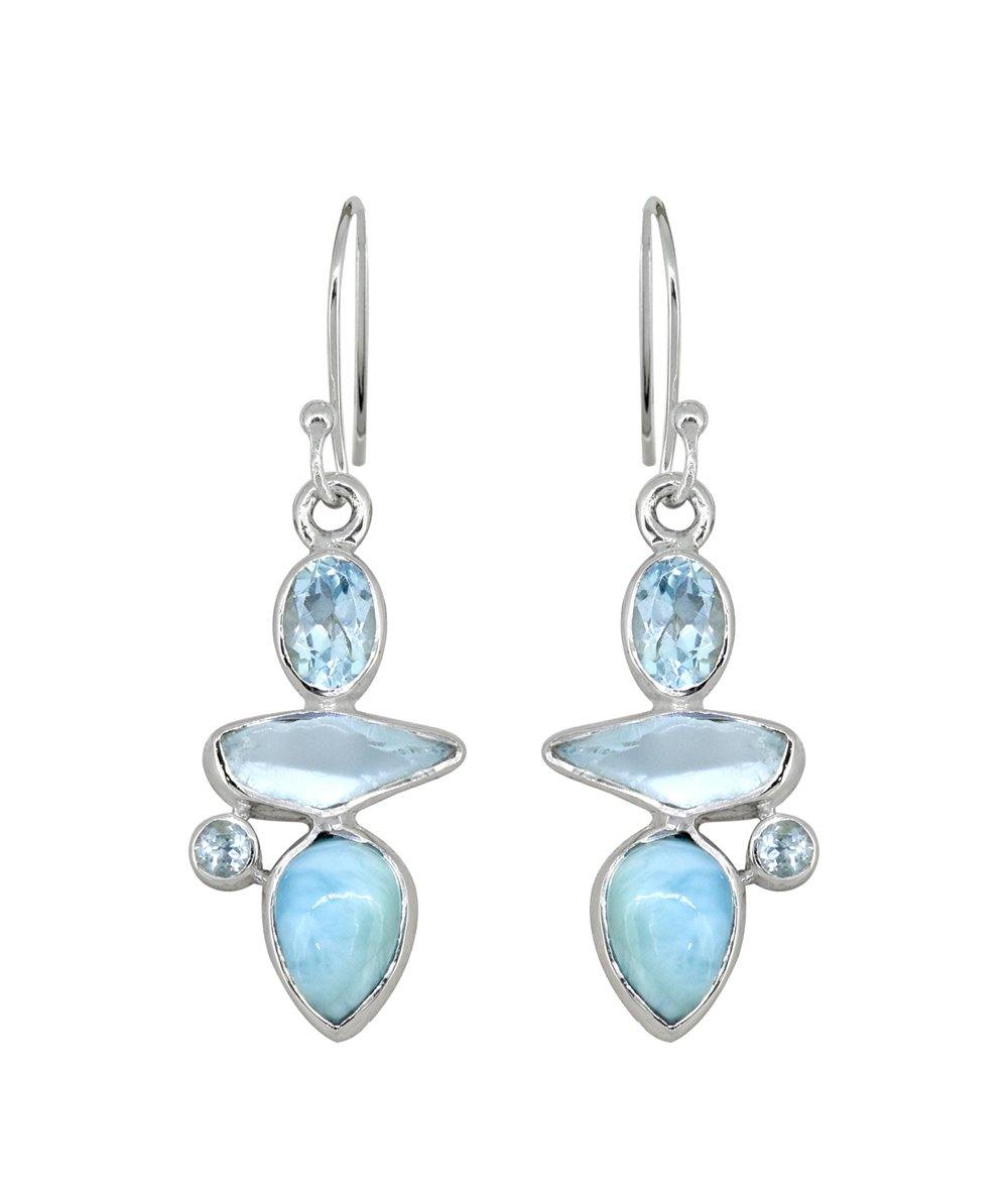 Larimar Blue Topaz Solid 925 Sterling Silver Dangle Earrings - YoTreasure