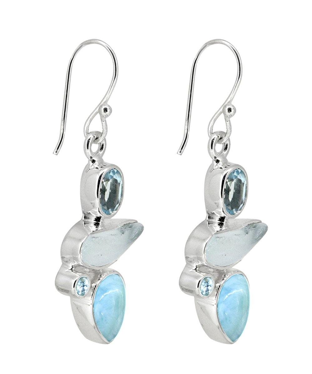 Larimar Blue Topaz Solid 925 Sterling Silver Dangle Earrings - YoTreasure