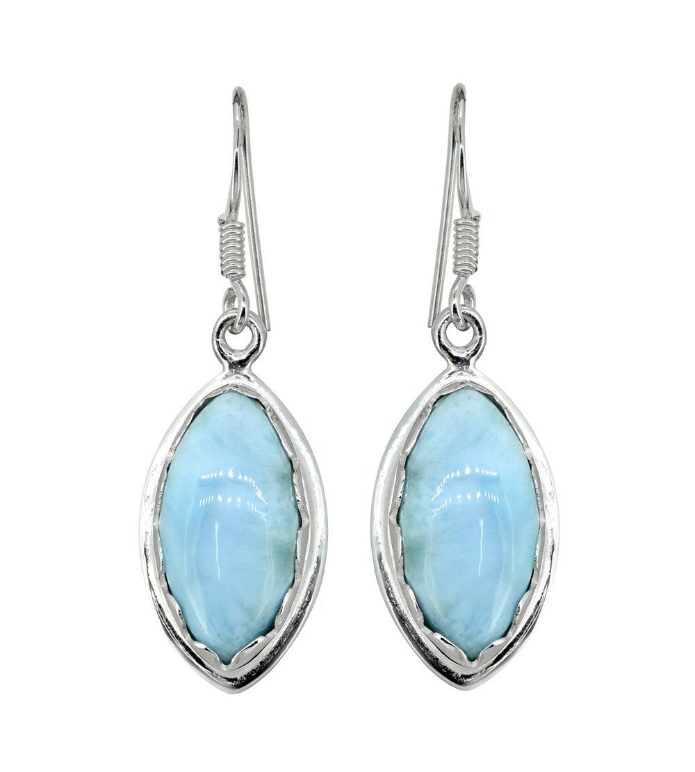 Natural Larimar Solid 925 Sterling Silver Dangle Earrings - YoTreasure