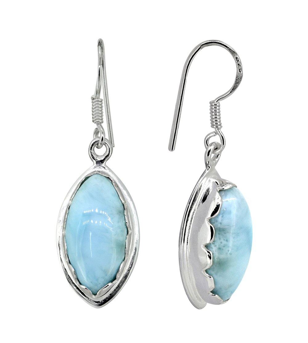 Natural Larimar Solid 925 Sterling Silver Dangle Earrings - YoTreasure