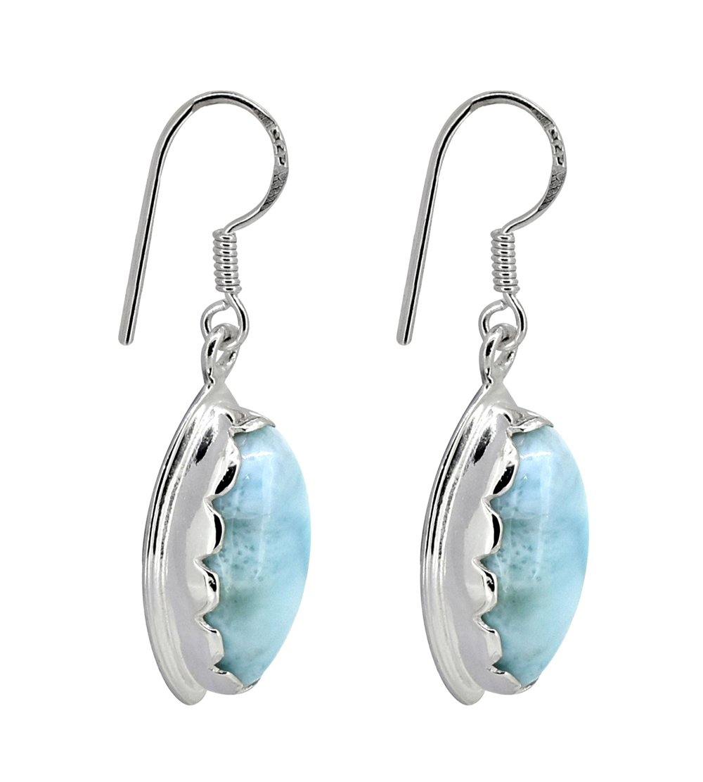 Natural Larimar Solid 925 Sterling Silver Dangle Earrings - YoTreasure