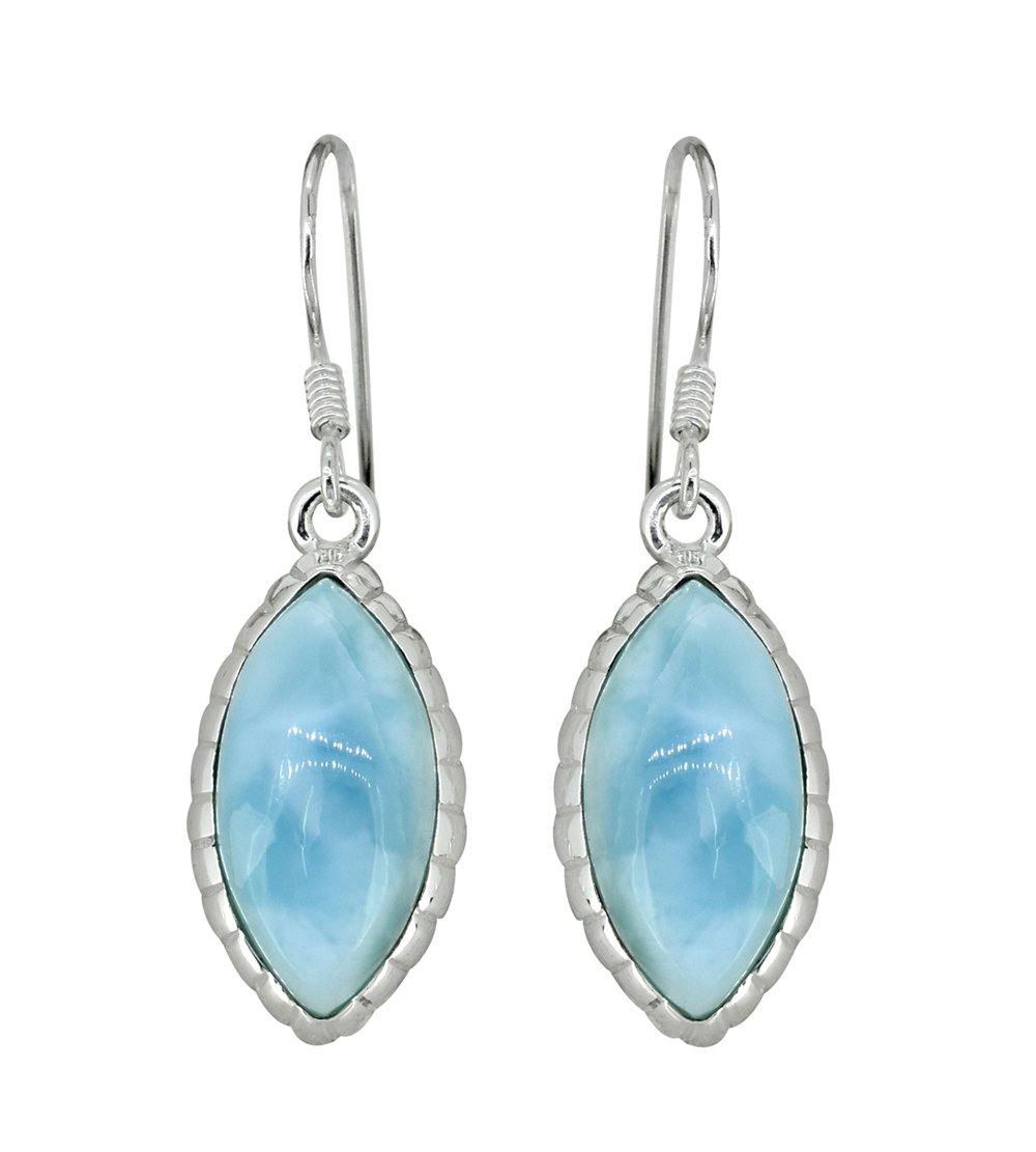 Natural Larimar Solid 925 Sterling Silver Dangle Earrings - YoTreasure