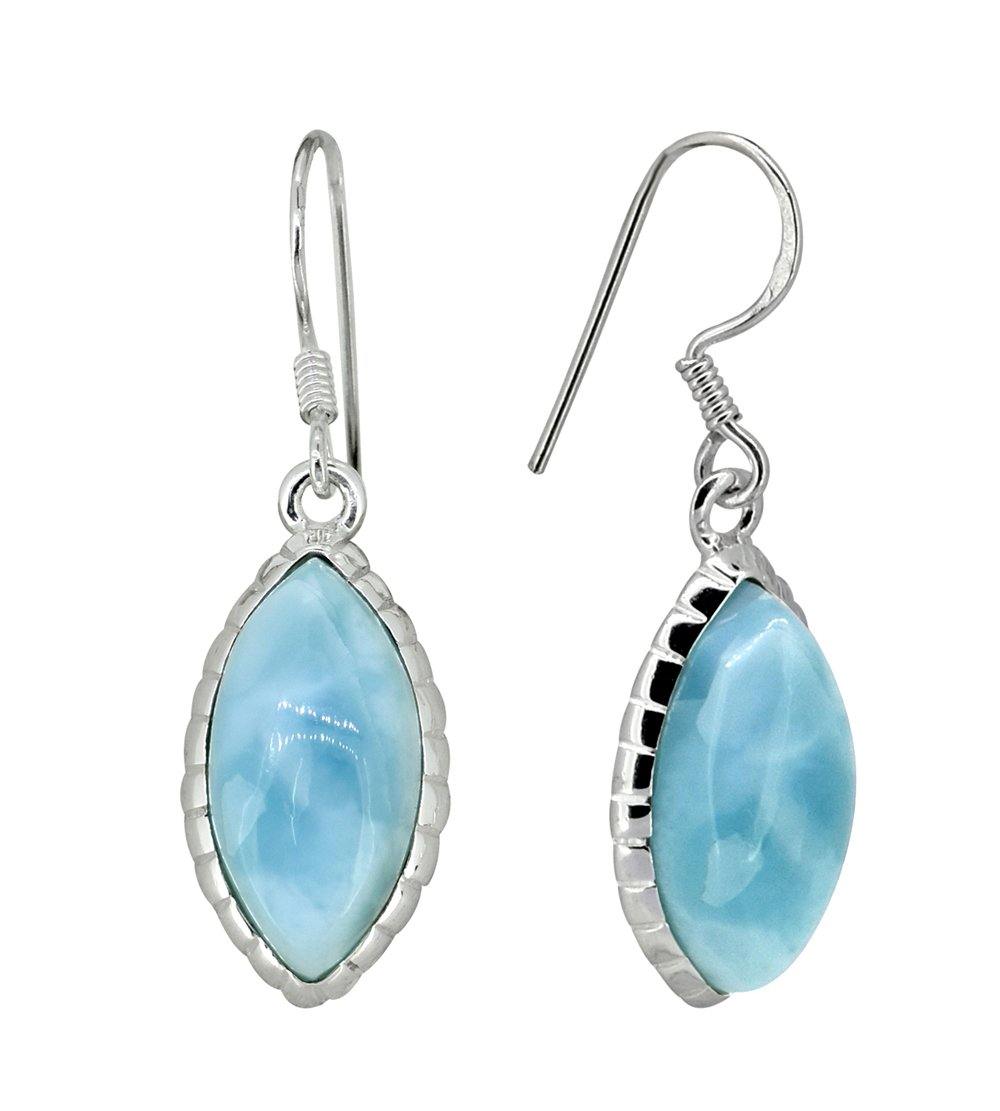 Natural Larimar Solid 925 Sterling Silver Dangle Earrings - YoTreasure