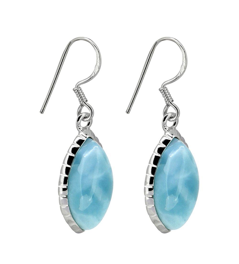 Natural Larimar Solid 925 Sterling Silver Dangle Earrings - YoTreasure