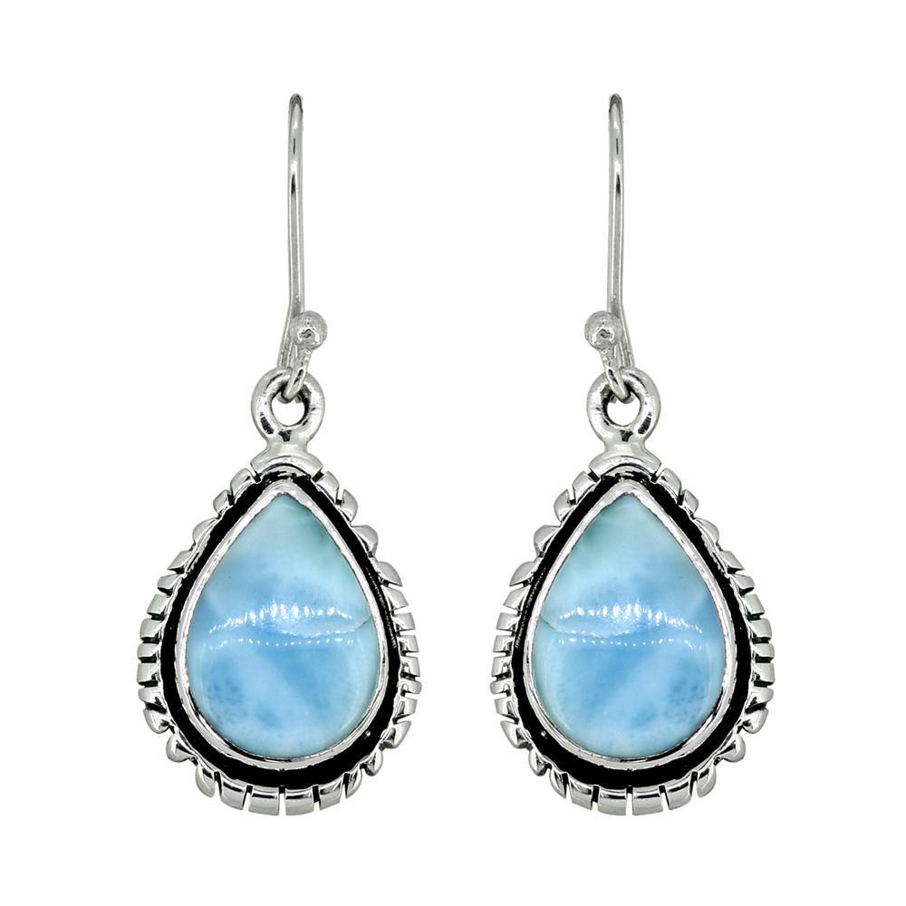 Larimar Solid 925 Sterling Silver Dangle Earrings - YoTreasure