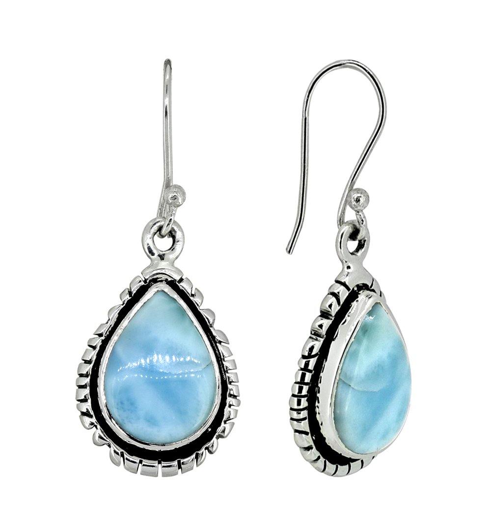 Larimar Solid 925 Sterling Silver Dangle Earrings - YoTreasure