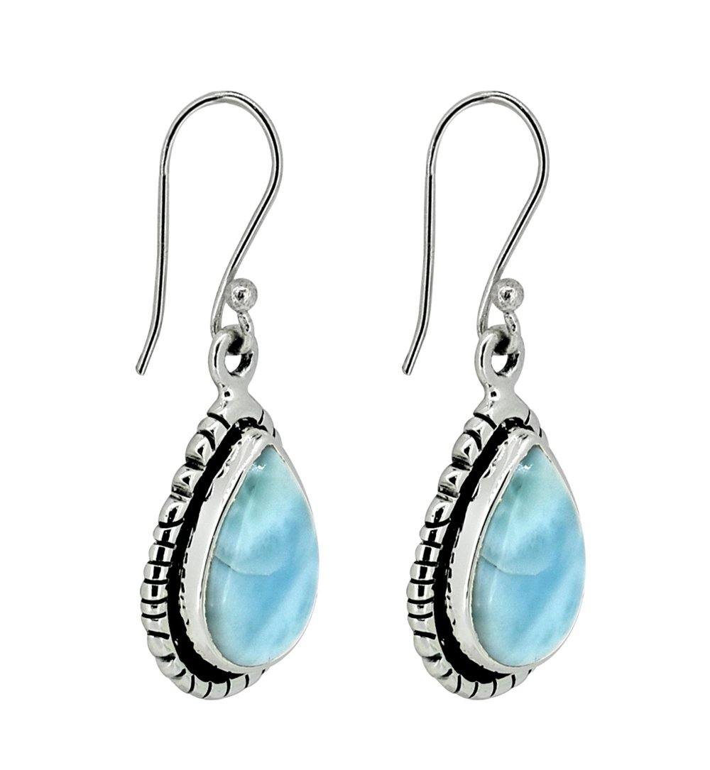 Larimar Solid 925 Sterling Silver Dangle Earrings - YoTreasure