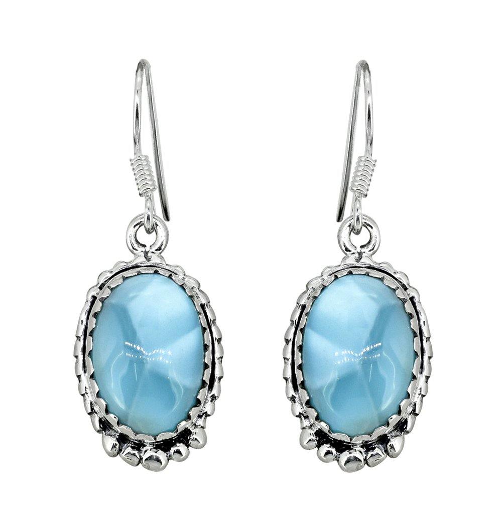 Natural Larimar Solid 925 Sterling Silver Dangle Earrings - YoTreasure
