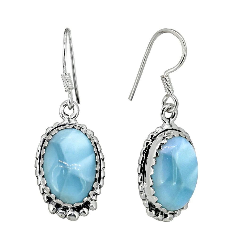 Natural Larimar Solid 925 Sterling Silver Dangle Earrings - YoTreasure