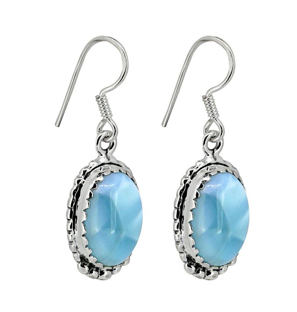 Natural Larimar Solid 925 Sterling Silver Dangle Earrings - YoTreasure