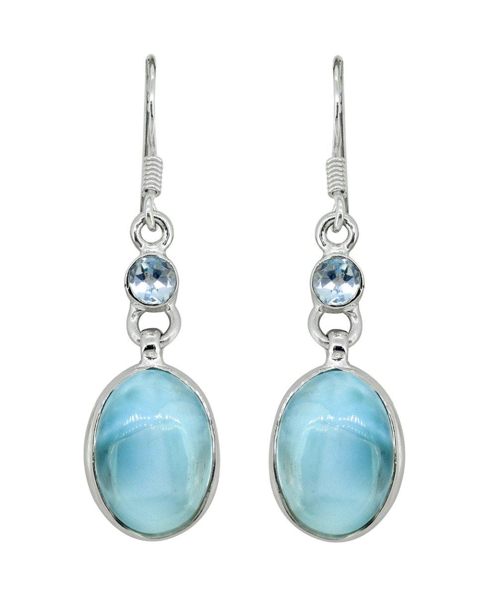 Larimar Blue Topaz Solid 925 Sterling Silver Dangle Earrings - YoTreasure
