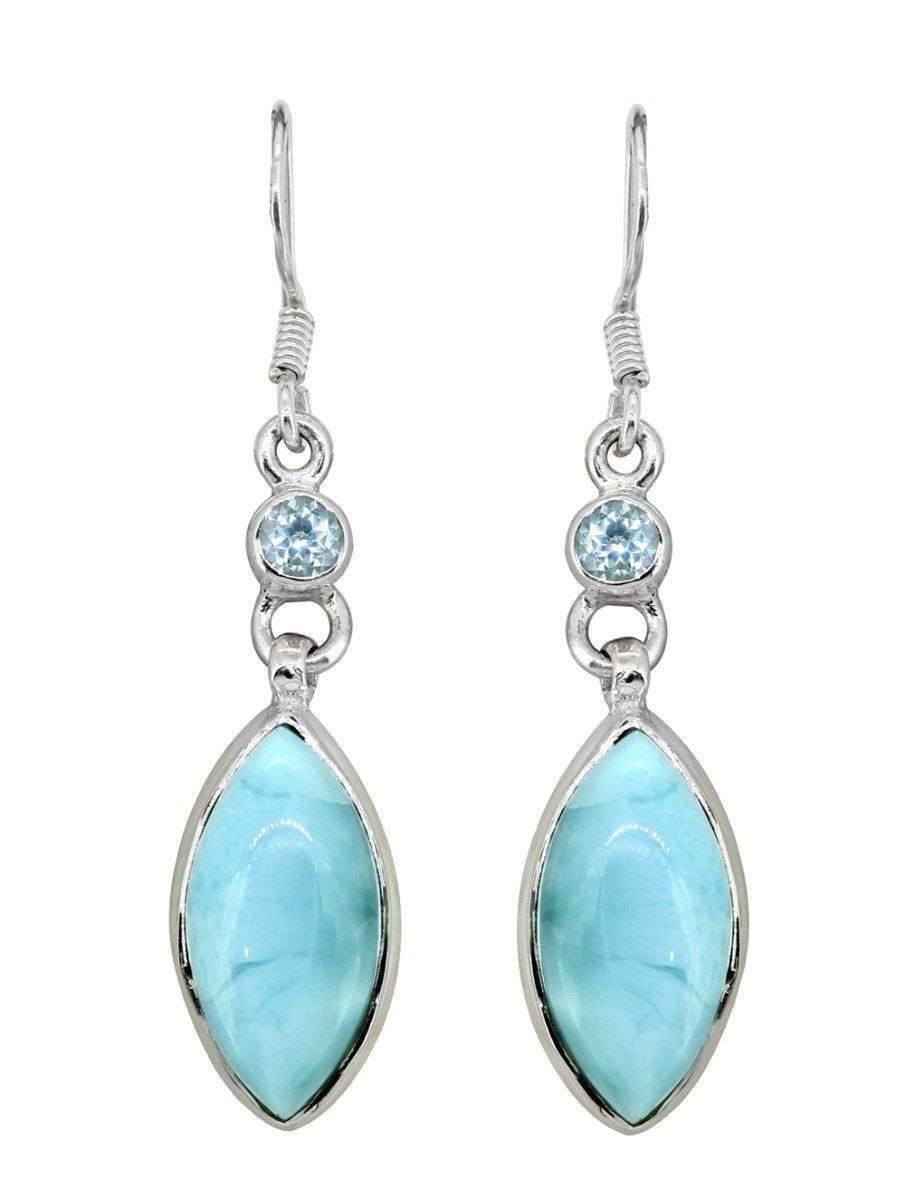 Larimar Blue Topaz Solid 925 Sterling Silver Dangle Earrings - YoTreasure