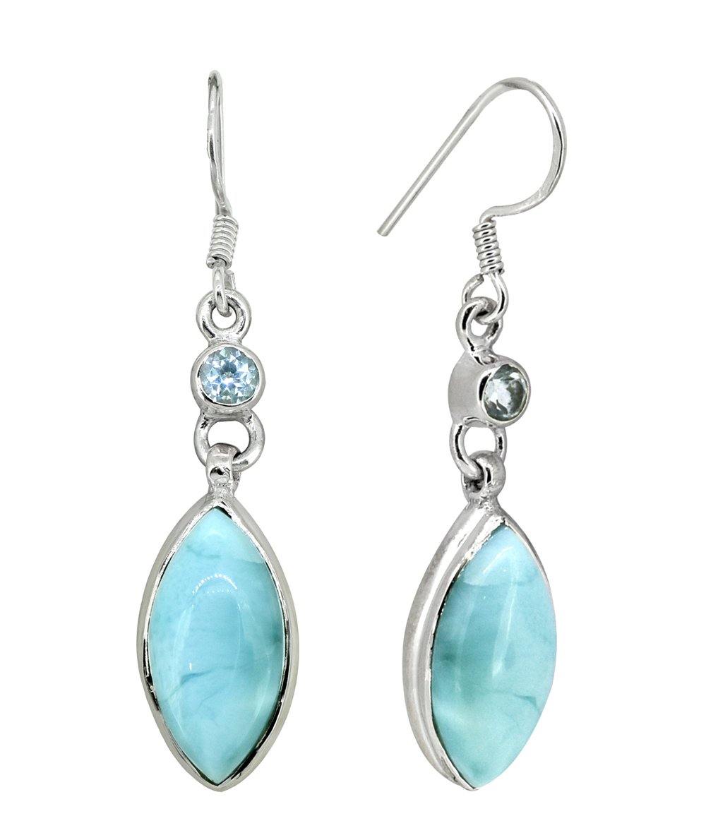 Larimar Blue Topaz Solid 925 Sterling Silver Dangle Earrings - YoTreasure