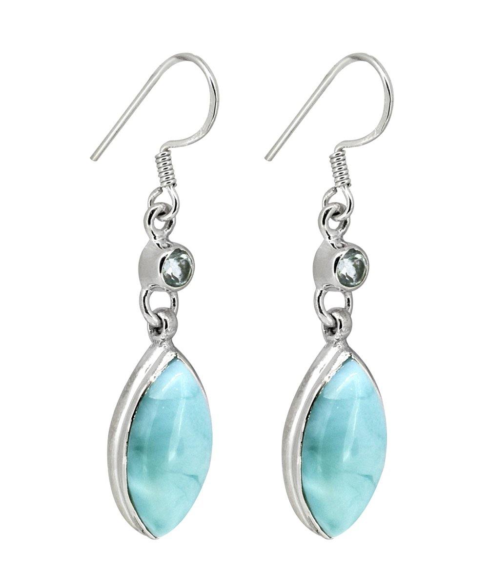 Larimar Blue Topaz Solid 925 Sterling Silver Dangle Earrings - YoTreasure