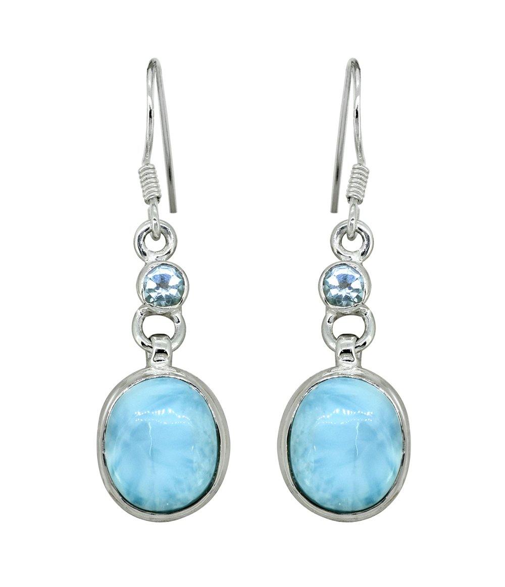 Larimar Blue Topaz Solid 925 Sterling Silver Dangle Earrings - YoTreasure