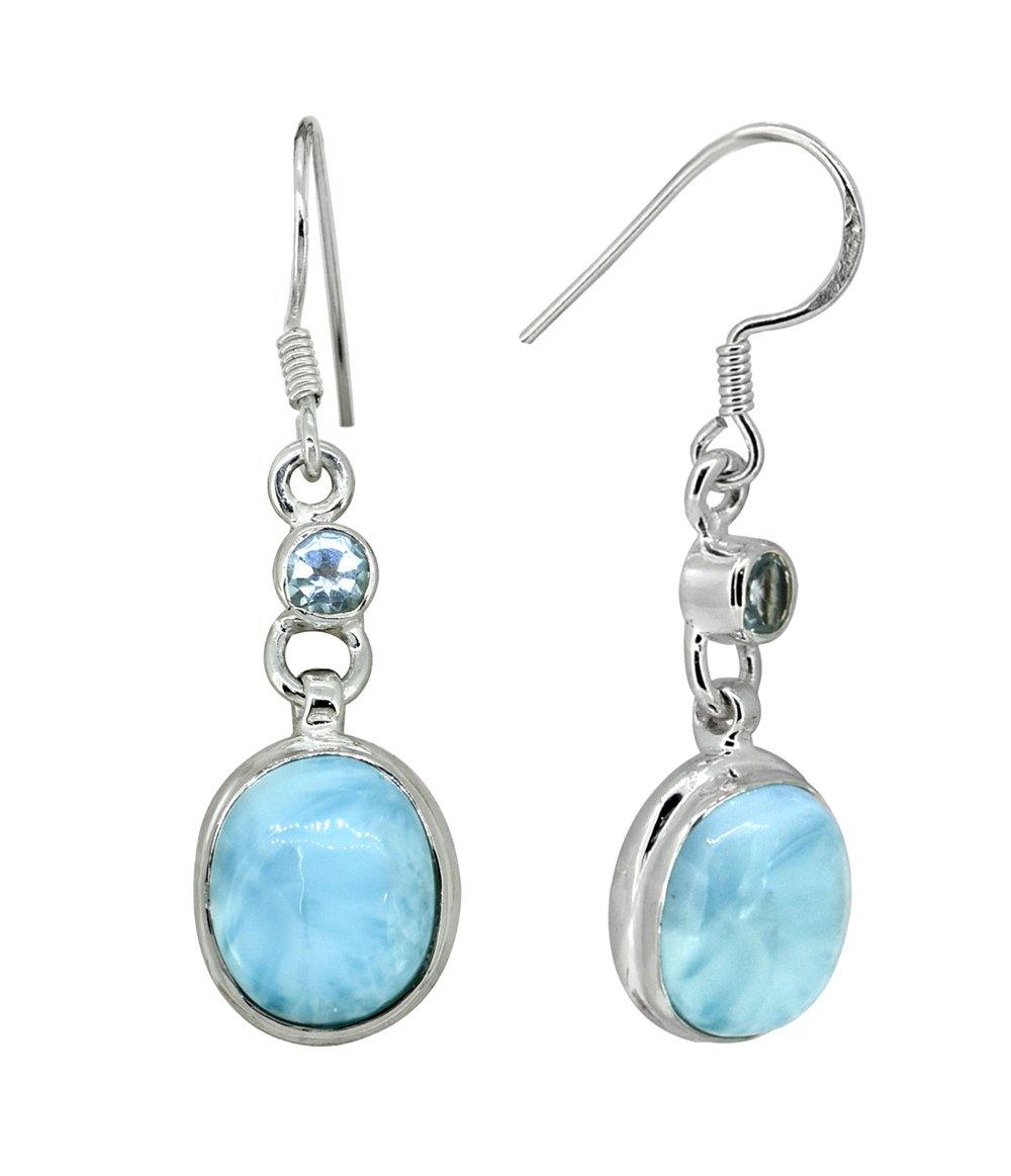Larimar Blue Topaz Solid 925 Sterling Silver Dangle Earrings - YoTreasure