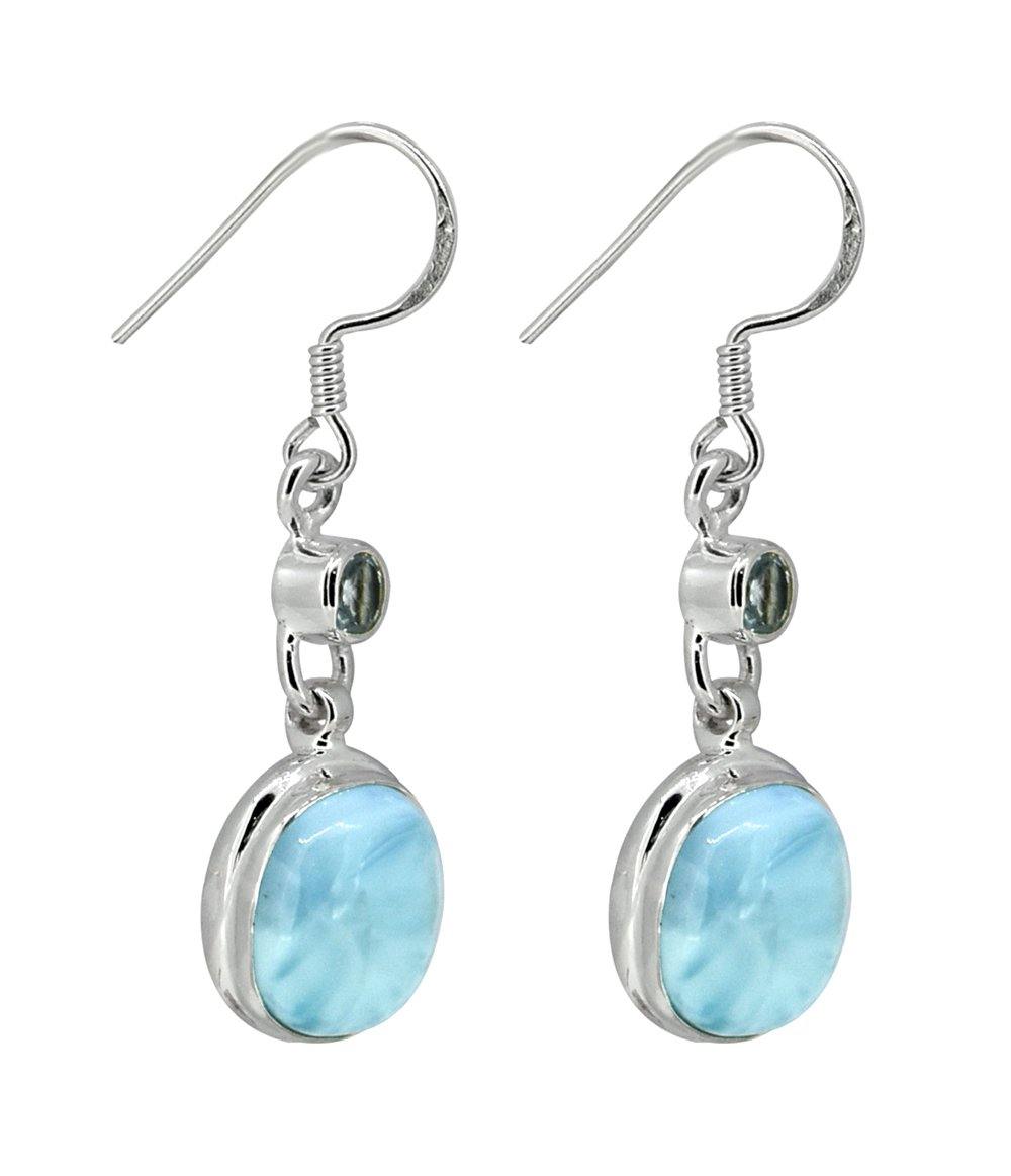 Larimar Blue Topaz Solid 925 Sterling Silver Dangle Earrings - YoTreasure