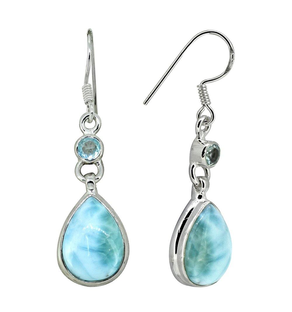 Larimar Blue Topaz Solid 925 Sterling Silver Dangle Earrings - YoTreasure