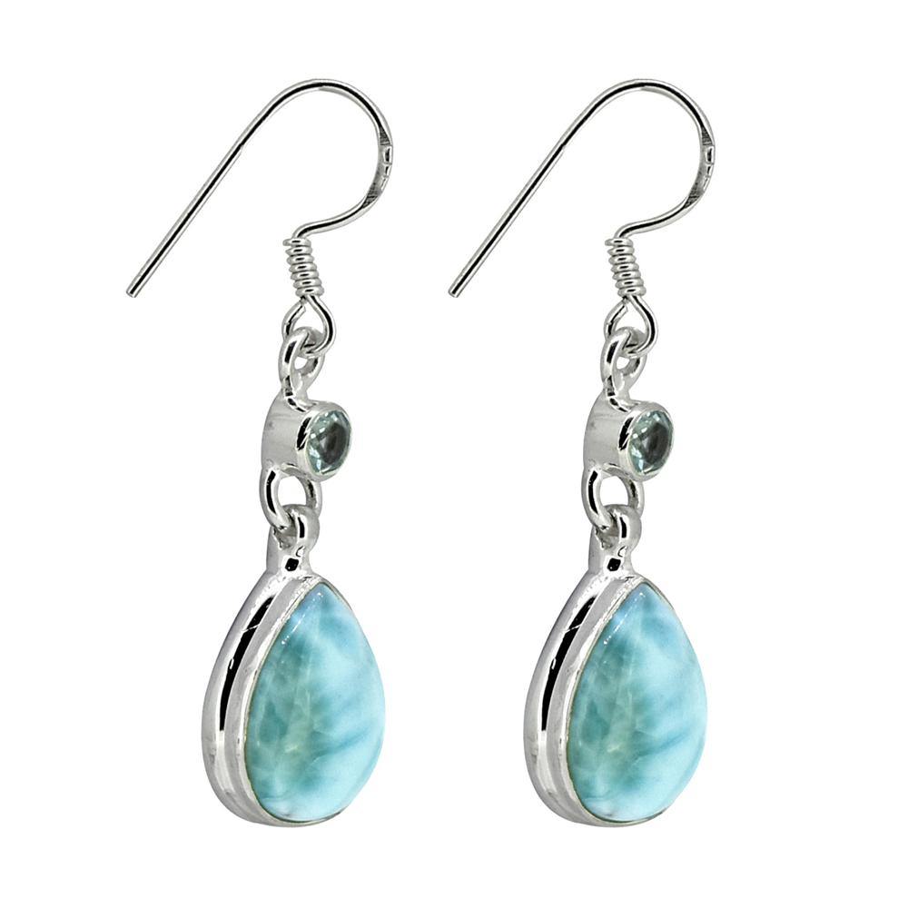 Larimar Blue Topaz Solid 925 Sterling Silver Dangle Earrings - YoTreasure