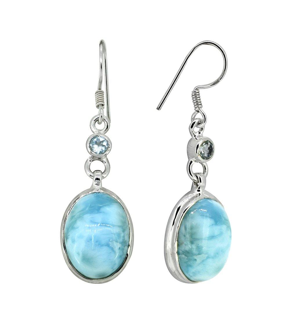 Larimar Blue Topaz Solid 925 Sterling Silver Dangle Earrings - YoTreasure
