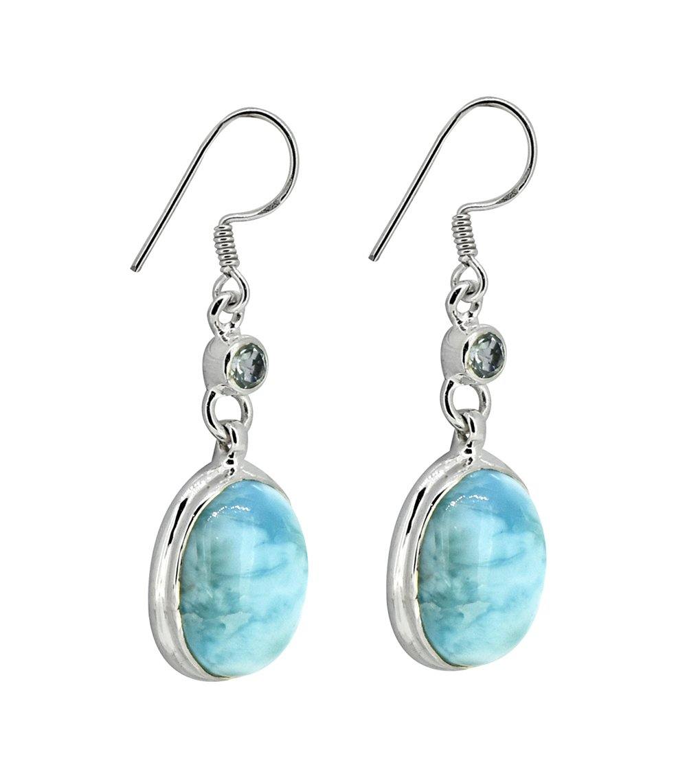 Larimar Blue Topaz Solid 925 Sterling Silver Dangle Earrings - YoTreasure